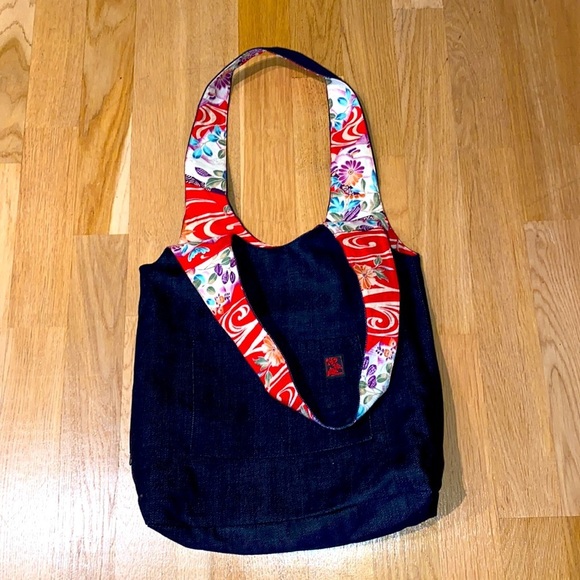 🆕RARE Japanese handmade repurposed denim & kimono 👘 tote bag / hidden zips - Picture 12 of 13